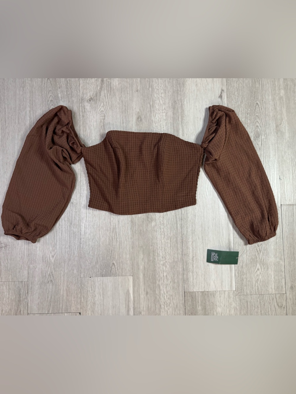 Wild Fable Women’s Brown Smocked Corset Top Long Sleeve Off Shoulder Small NWT